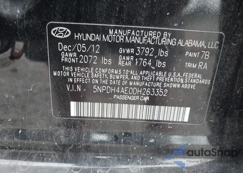 2013 Hyundai Elantra Gls/Limited from USA, damaged, VIN 5NPDH4AE0DH263352